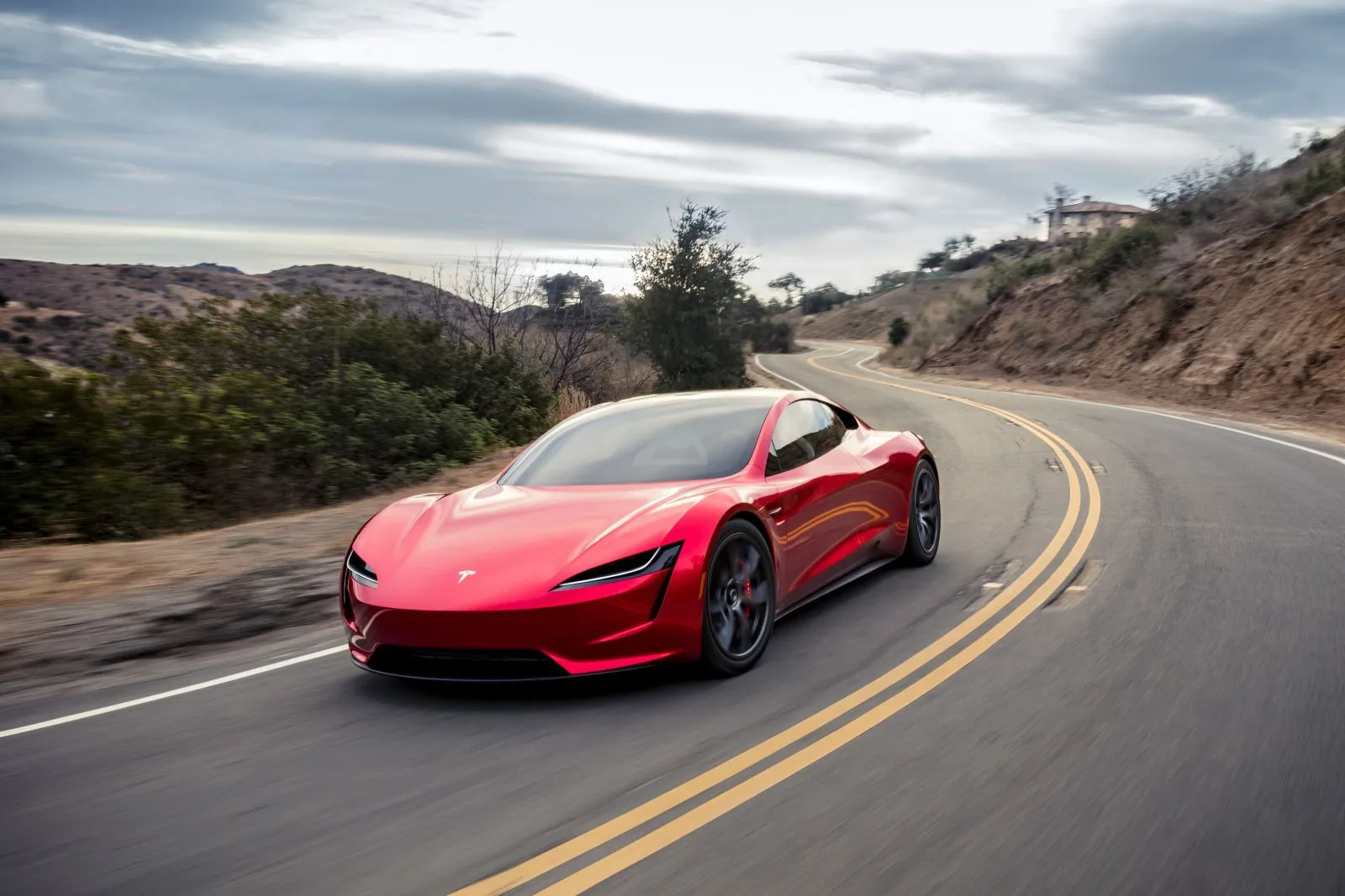 Tesla roadster on the road